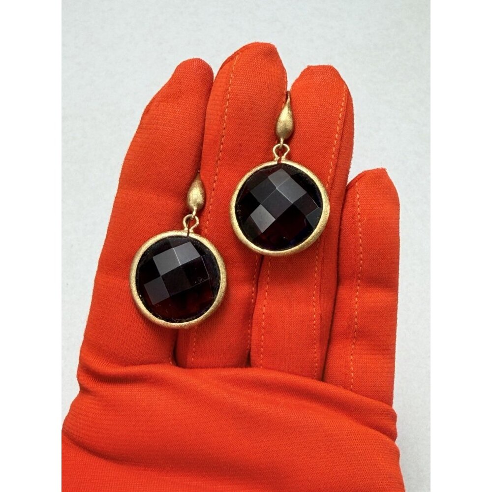 Vintage Faceted Amethyst Glass Drop Earrings Gold Tone Minimalist Elegant